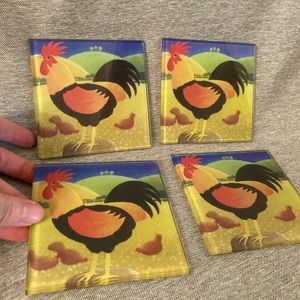 Rooster Chicken Coasters - Set of 4